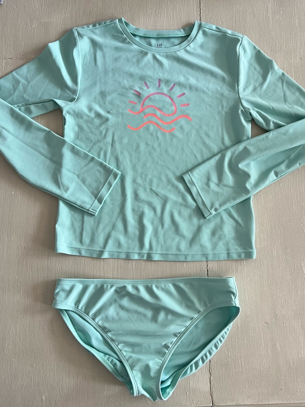 GAP Kids Long Sleeve Rash Guard Swim Top and bottoms Mint Green Sun Wave Size XX